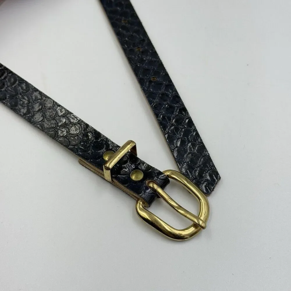 Women Gold Buckle Snakeskin Pattern Dress Belt Slim Wide Size 12